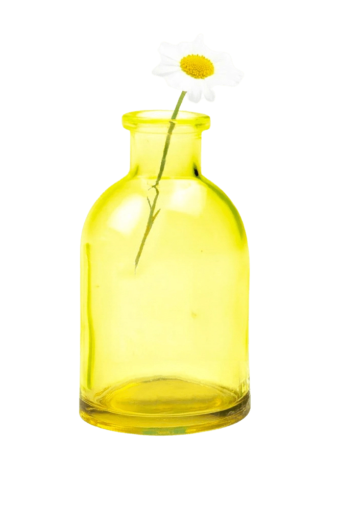 Chive Loft glass bud vase in yellow styled with a single white daisy bloom.