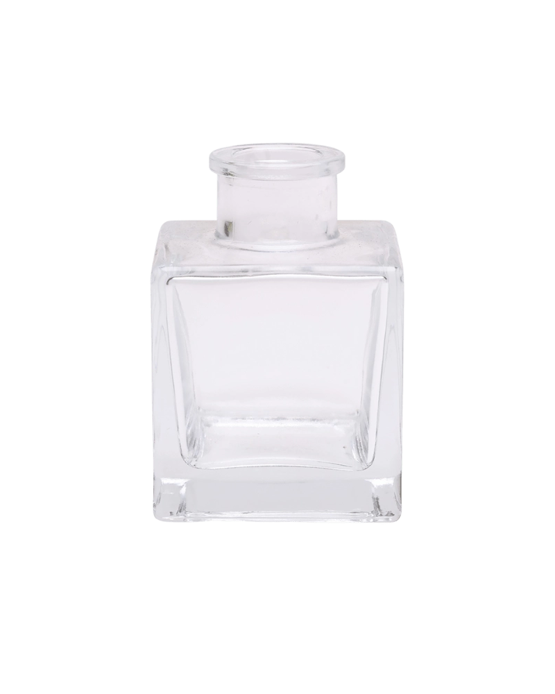 Chive Loft cube glass bud vase in clear glass, straight-on view highlighting the sharp square edges.