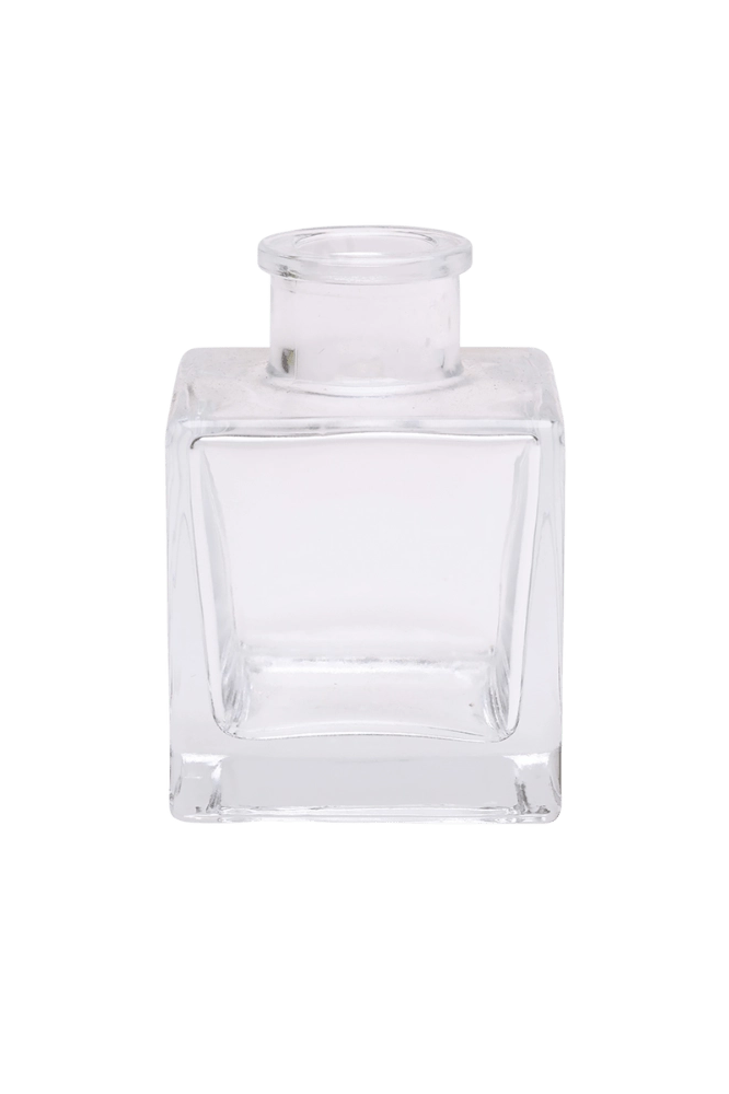 Chive Loft cube glass bud vase in clear glass, straight-on view highlighting the sharp square edges.