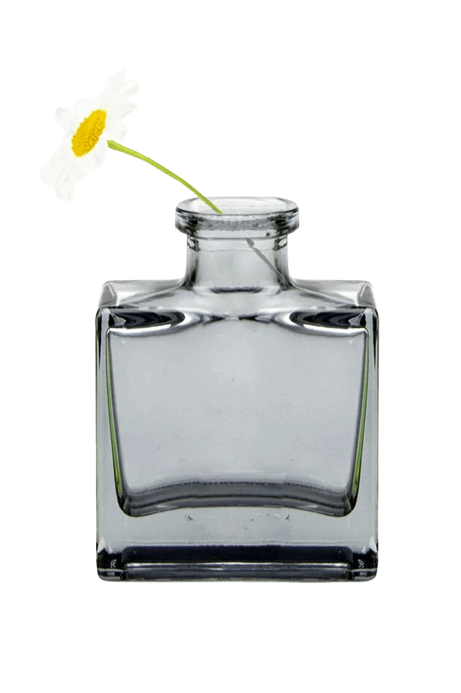 Chive Loft cube glass bud vase in smoke grey styled with a single white daisy bloom.
