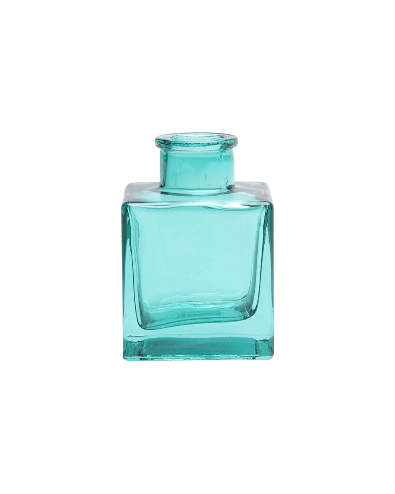 Chive Loft cube glass bud vase in teal with a raised collar neck and clean square silhouette.