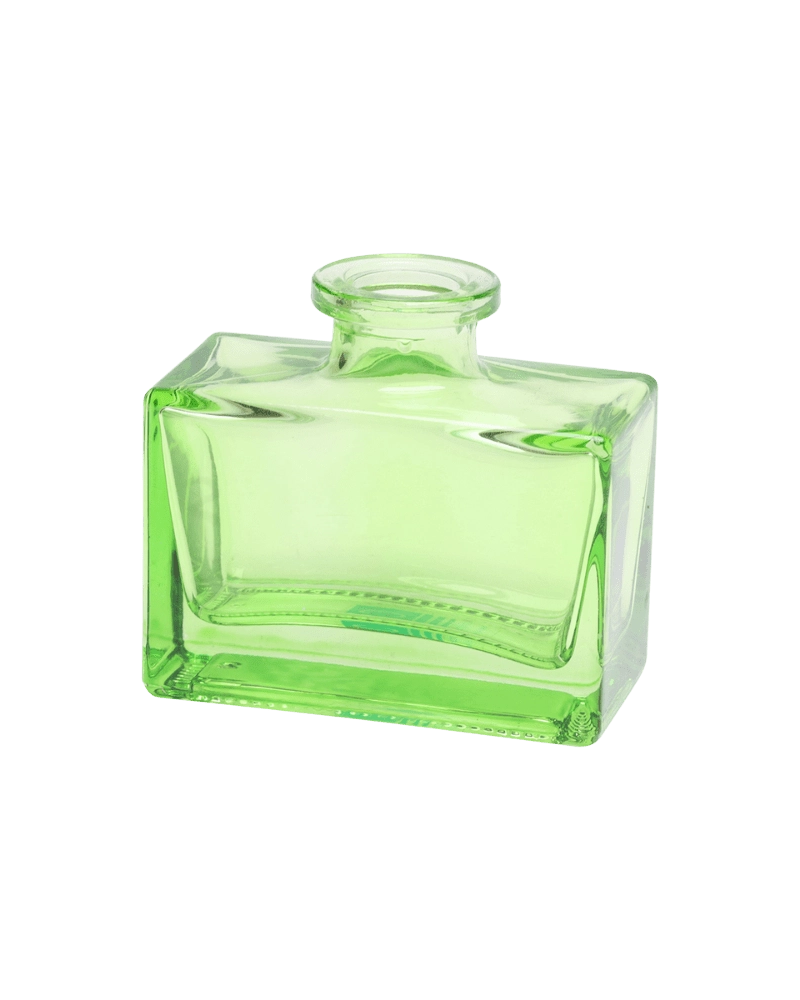 Chive Loft square glass bud vase in green, shown straight-on with a glossy faceted finish.