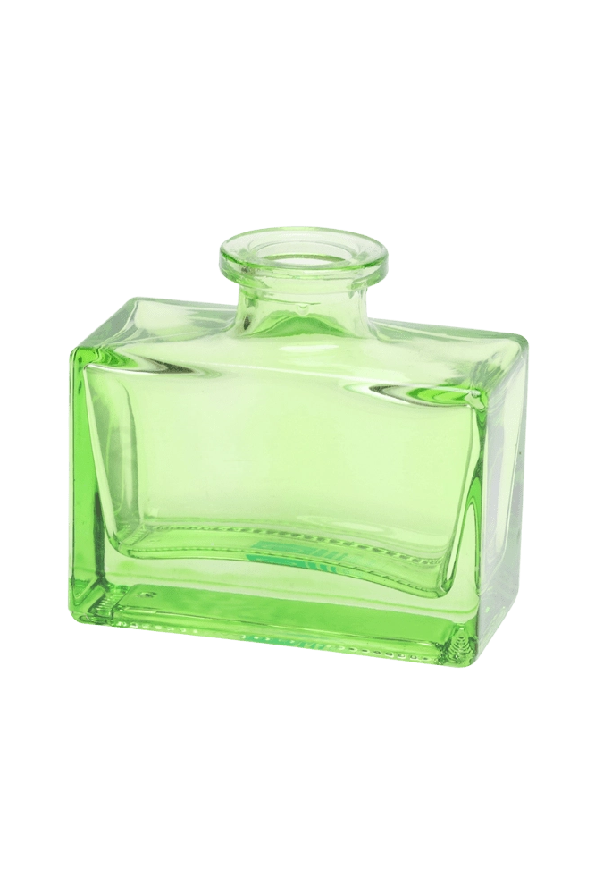Chive Loft square glass bud vase in green, shown straight-on with a glossy faceted finish.