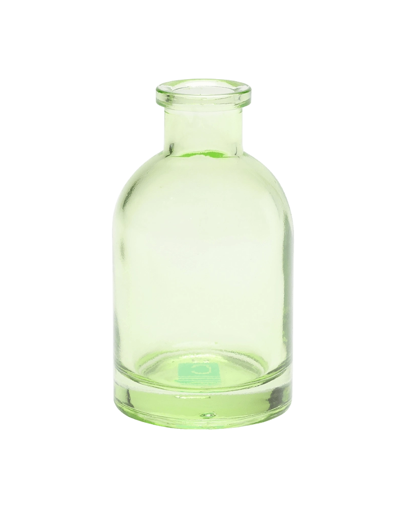 Chive Loft tall glass bud vase in green with a slender neck and rounded shoulder.