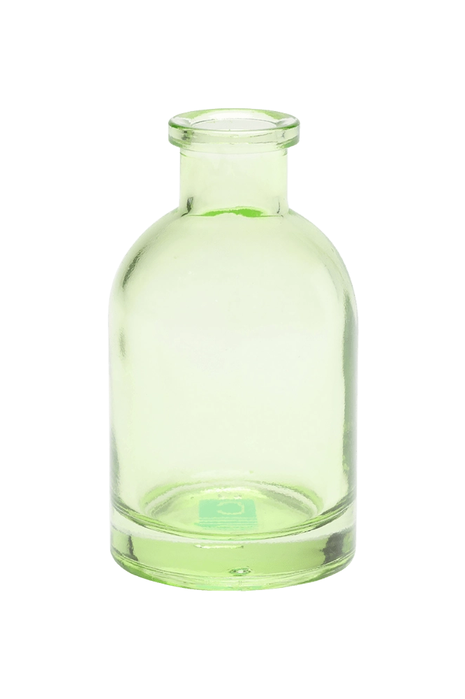 Chive Loft tall glass bud vase in green with a slender neck and rounded shoulder.