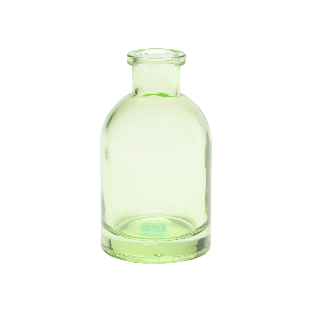 Chive Loft tall glass bud vase in green with a slender neck and rounded shoulder.