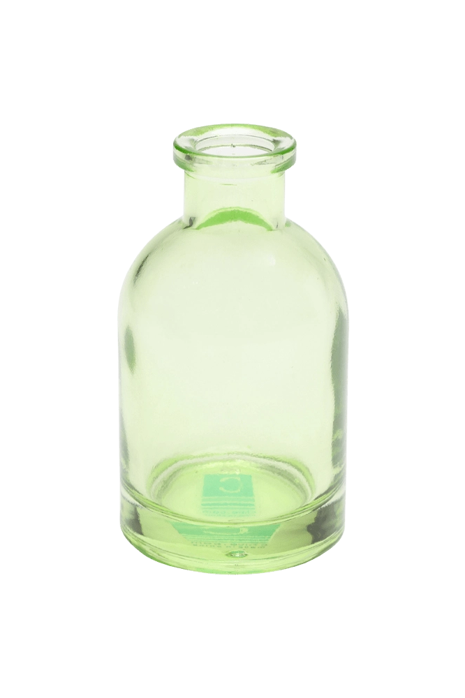 Chive Loft tall glass bud vase in green, shown straight-on with a smooth glossy finish.