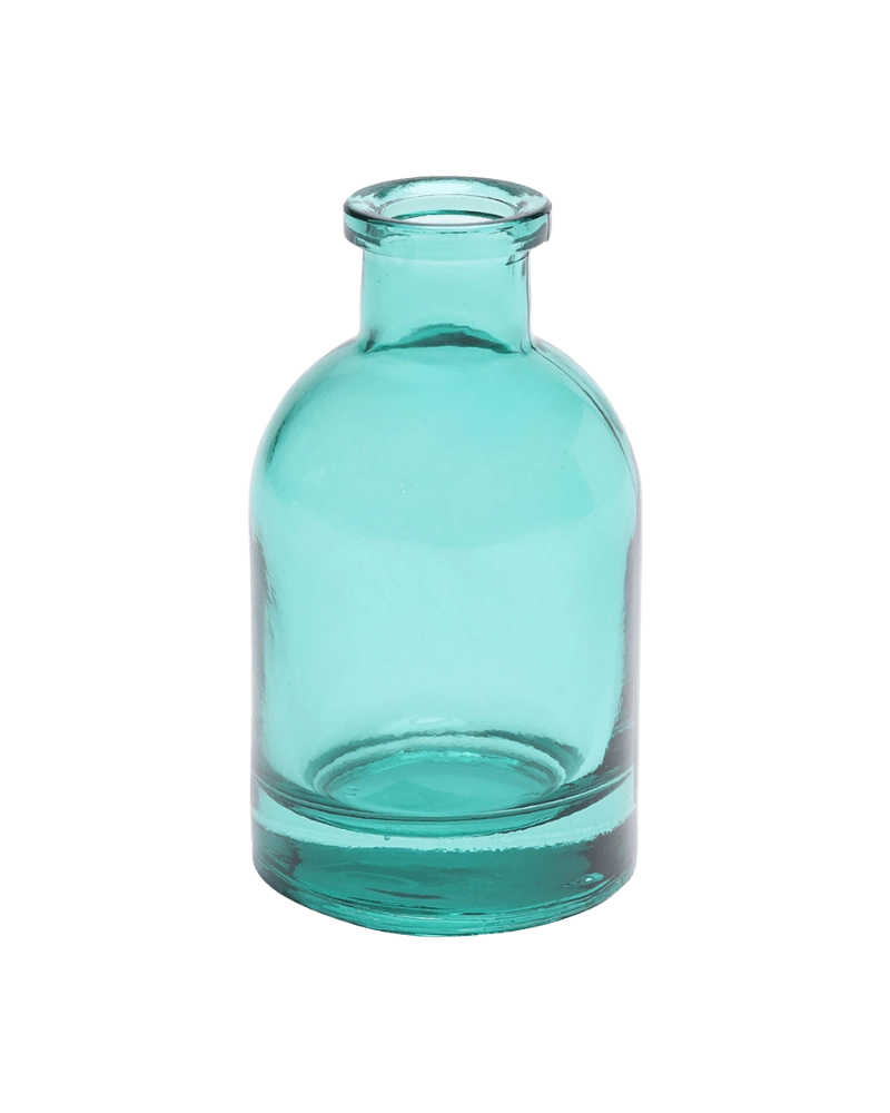 Chive Loft tall glass bud vase in teal with a slender neck and rounded shoulder.