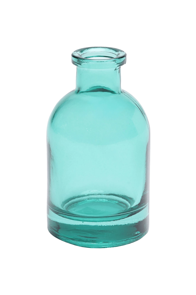 Chive Loft tall glass bud vase in teal with a slender neck and rounded shoulder.