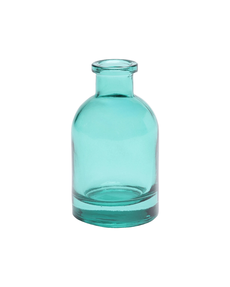 Chive Loft tall glass bud vase in teal, shown straight-on with a smooth glossy finish.