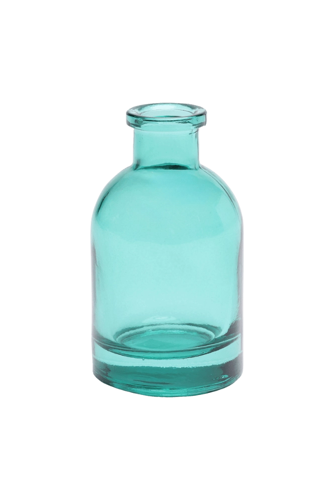 Chive Loft tall glass bud vase in teal, shown straight-on with a smooth glossy finish.
