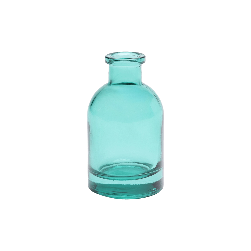 Chive Loft tall glass bud vase in teal, shown straight-on with a smooth glossy finish.