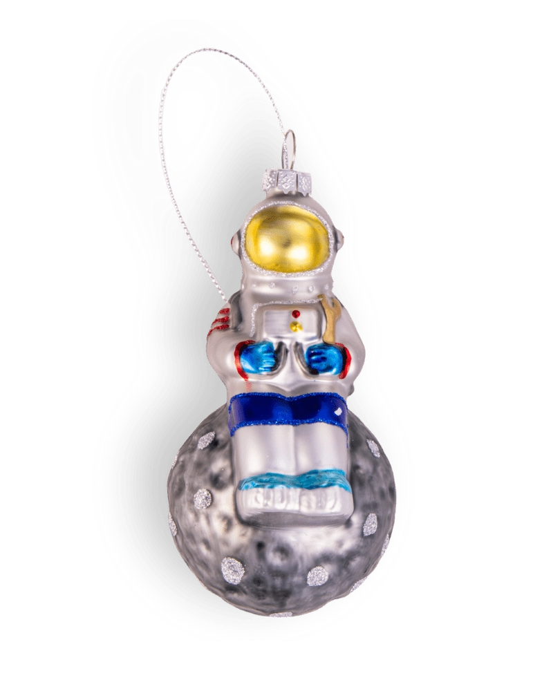 Chive glass astronaut ornament dimensions showing small tabletop-friendly scale.