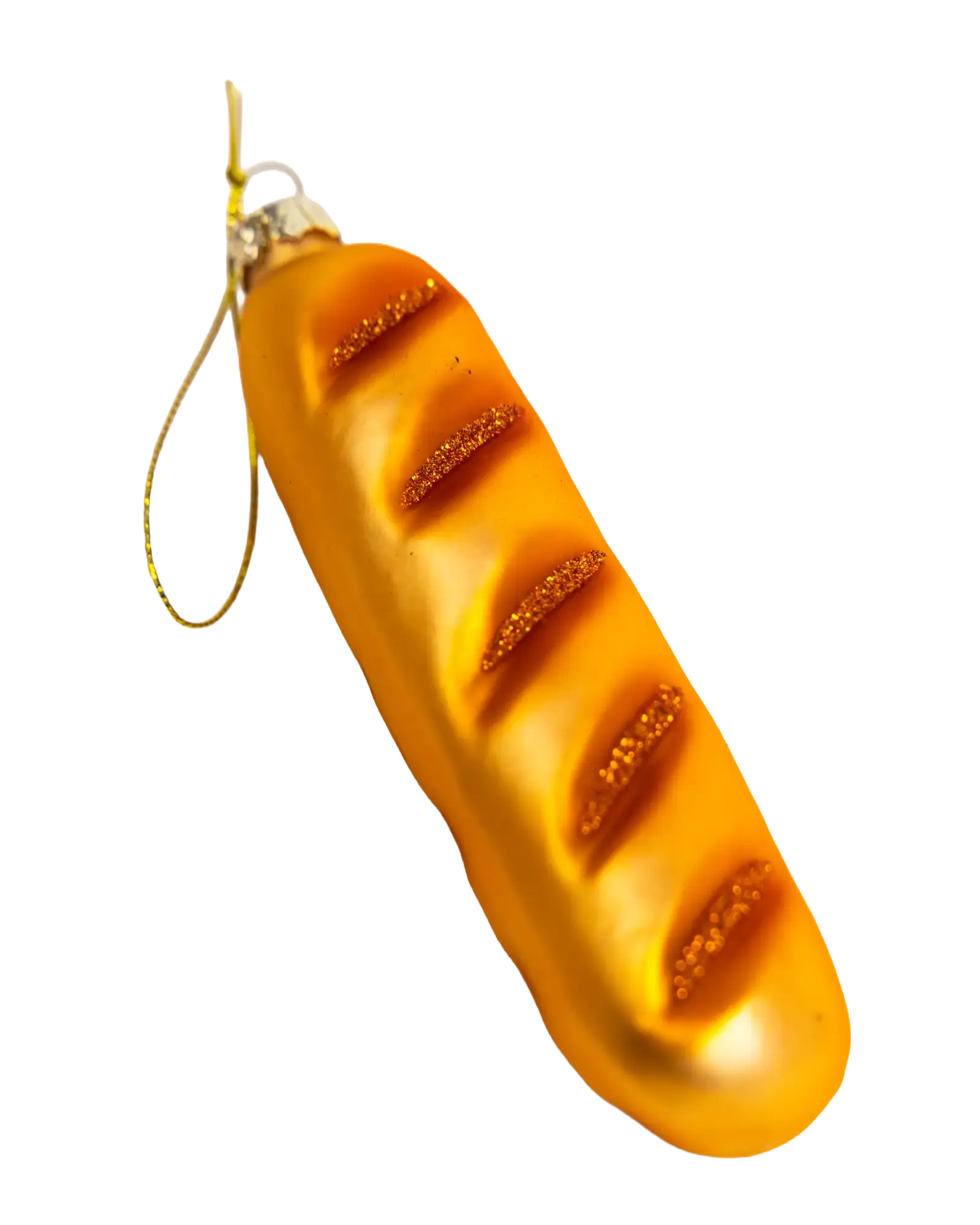 Chive glass baguette ornament showing its long tapered crust shape.
