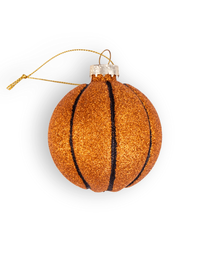 Chive glass basketball ornament in orange with an allover glitter texture.