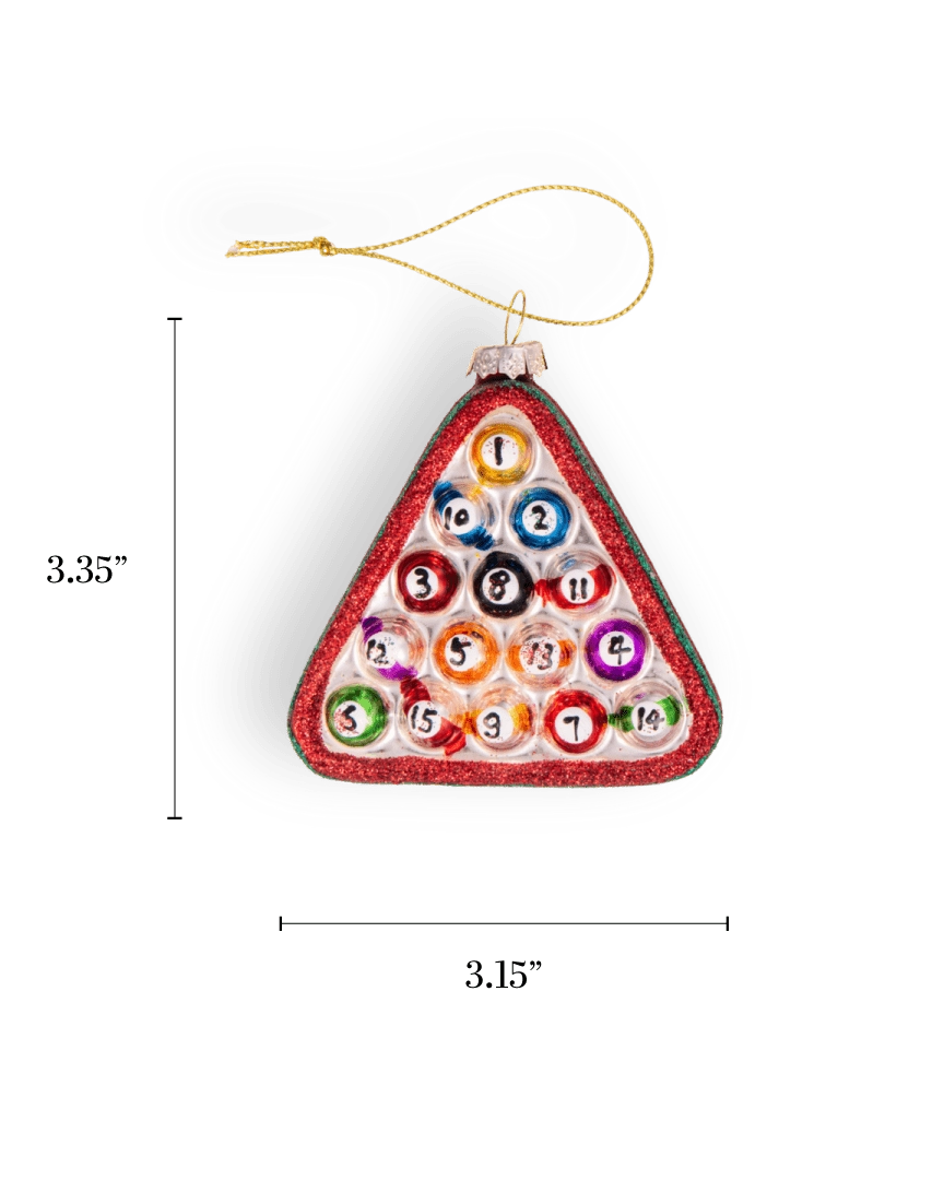 Chive glass billiard balls ornament in a numbered rack triangle design.