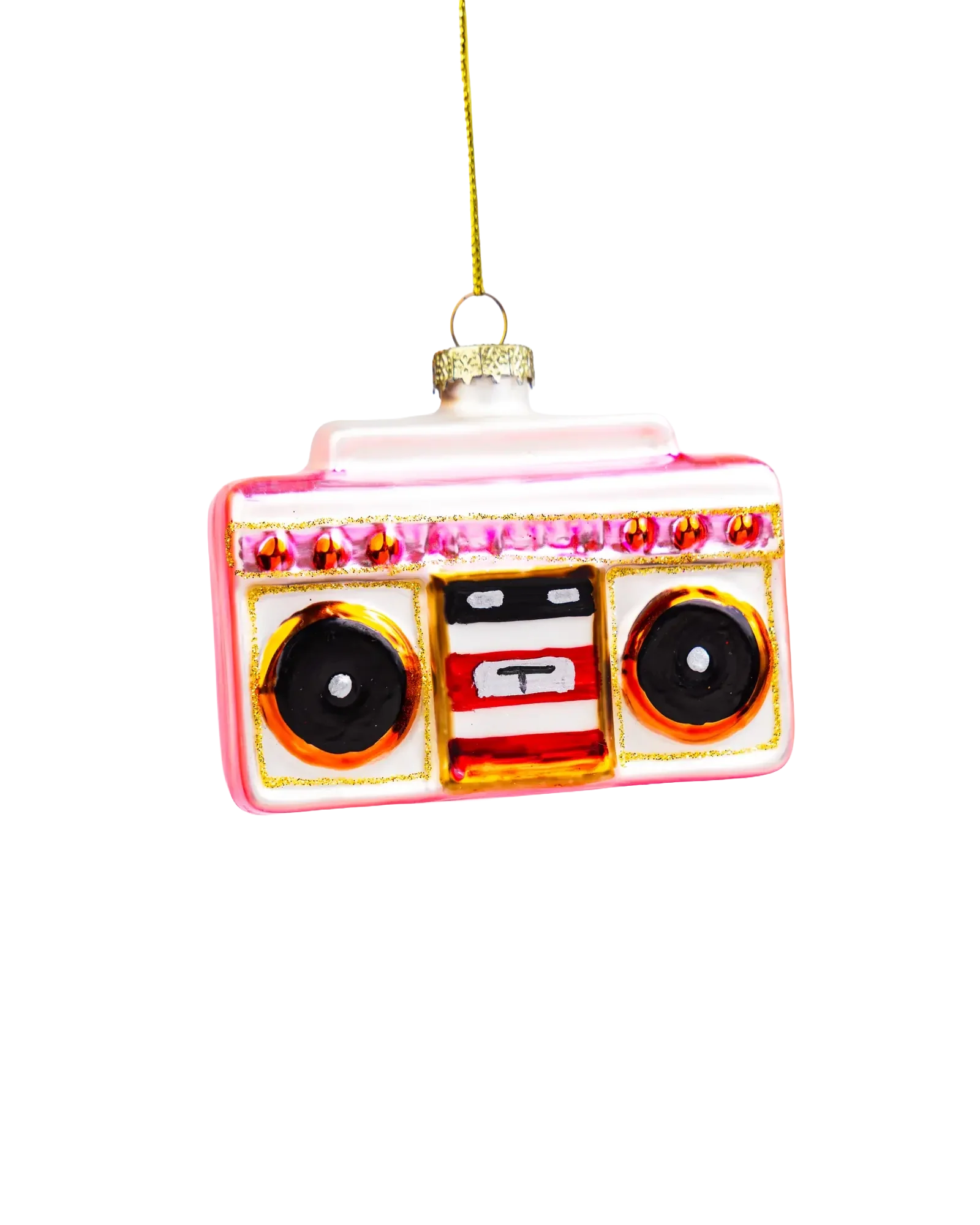 Chive glass boombox ornament showing its cassette deck front detail.