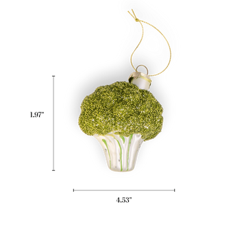 Chive glass broccoli ornament in green with beaded floret texture.