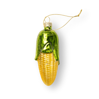 Chive glass corn ornament in yellow with a textured kernel pattern.