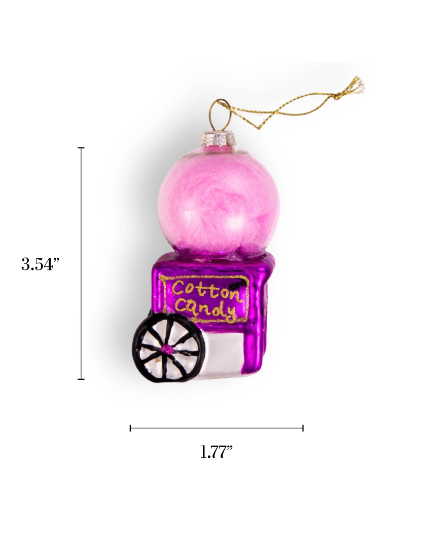 Chive glass cotton candy cart ornament in pink with purple wheeled base.