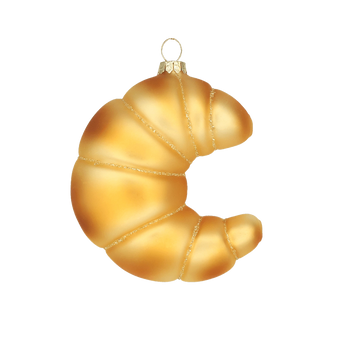 Chive glass croissant ornament in matte gold with glittered fold lines and a curved shape.