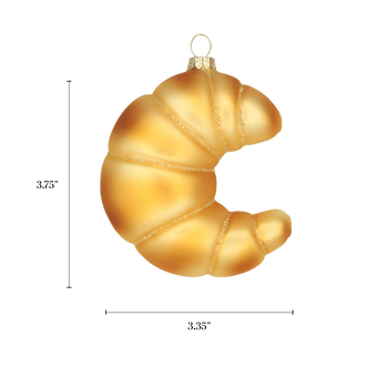 Chive glass croissant ornament with a dimension diagram showing its curved crescent shape.