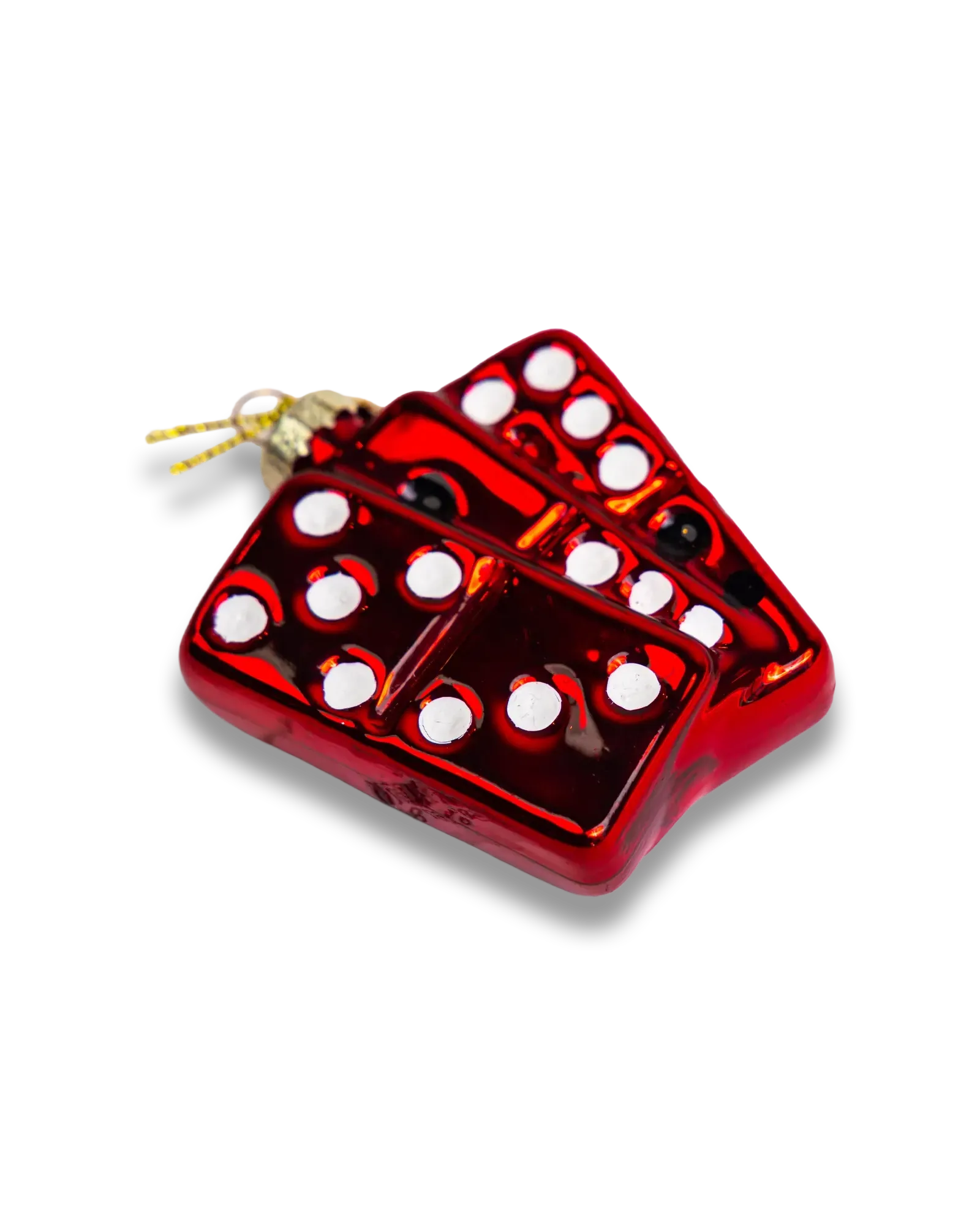 Chive glass dominoes ornament showing stacked tile angle view.