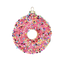 Chive glass donut ornament in pink glaze covered with rainbow sprinkles.