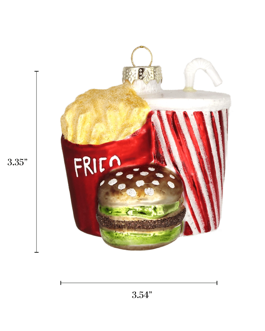 Chive glass fast food ornament with a dimension diagram showing the grouped set size.