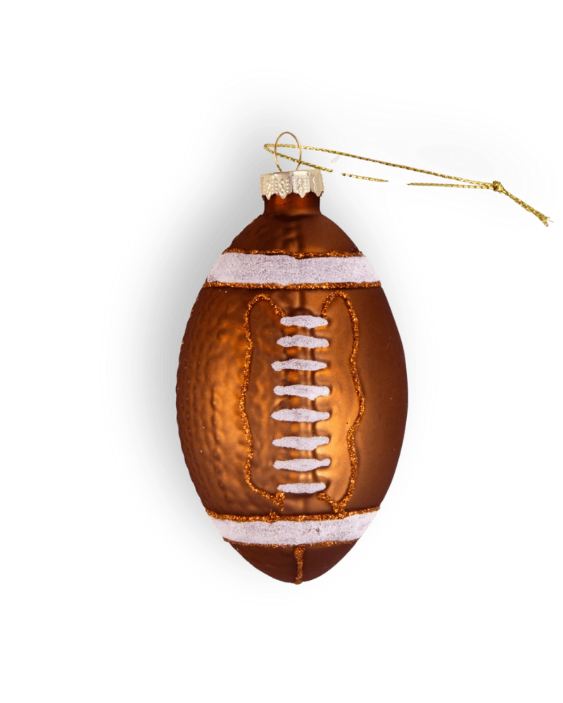 Chive glass football ornament dimensions showing small tabletop-friendly scale.