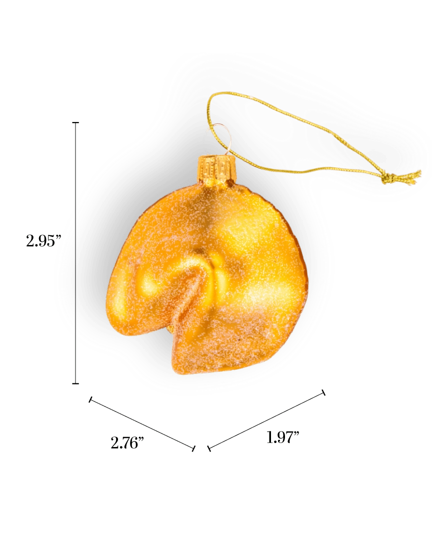 Chive glass fortune cookie ornament in gold with a folded glitter texture.
