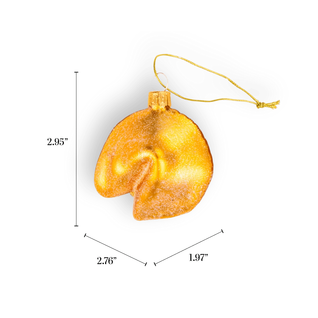 Chive glass fortune cookie ornament in gold with a folded glitter texture.