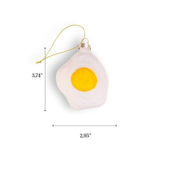 Chive glass fried egg ornament with a bright yellow yolk and white edge.