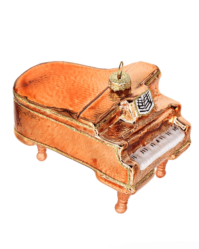 Chive glass grand piano ornament shown at a slight angle with a glossy copper finish.