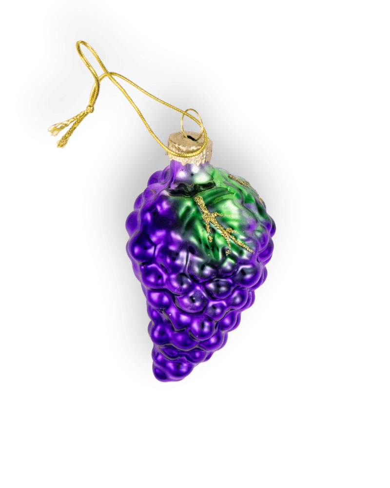 Chive glass grape cluster ornament dimensions showing small tabletop-friendly scale.