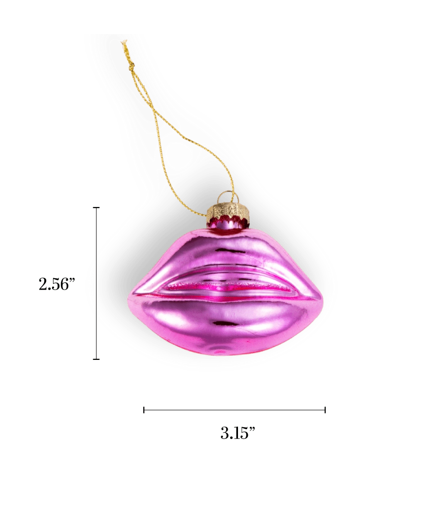Chive glass lips ornament in glossy pink with a bold pucker shape.