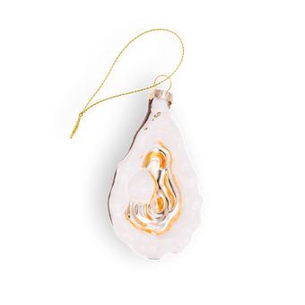 Chive glass oyster ornament in white with a ruffled scalloped edge.