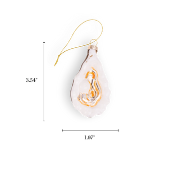 Chive glass oyster ornament in white with a golden pearl-like center.