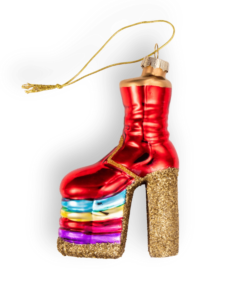 Chive glass platform boot ornament dimensions showing small tabletop-friendly scale.