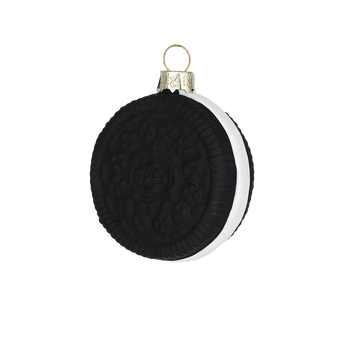 Chive glass sandwich cookie ornament in black and white with a cream filling detail.