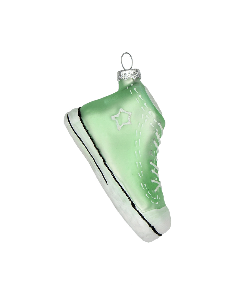Chive glass sneaker ornament shown at a similar angle with white sole detail.
