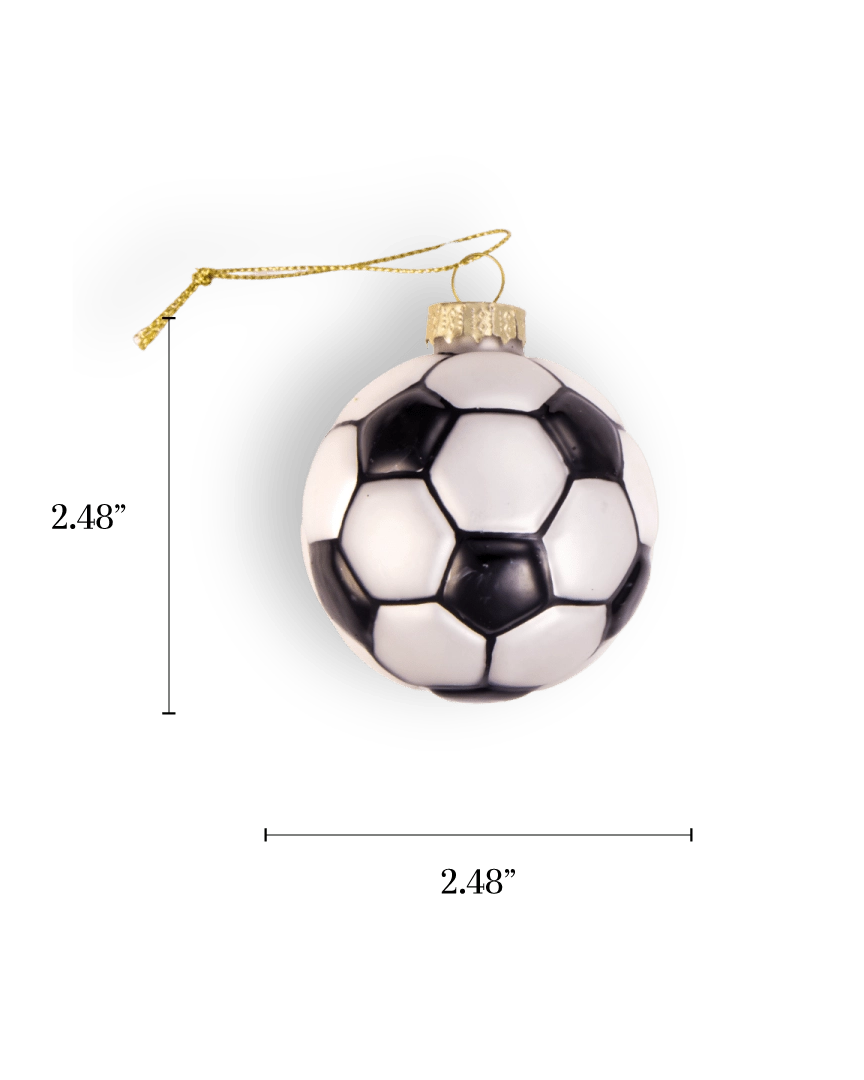 Chive glass soccer ball ornament in classic black and white panels.