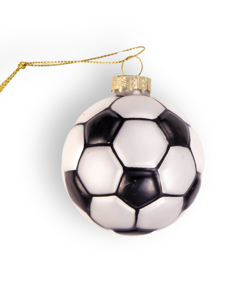 Chive glass soccer ball ornament dimensions showing small tabletop-friendly scale.