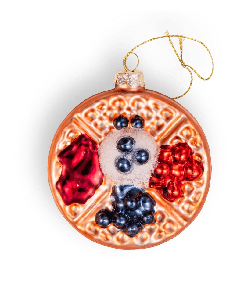 Chive glass waffle ornament dimensions showing small tabletop-friendly scale.