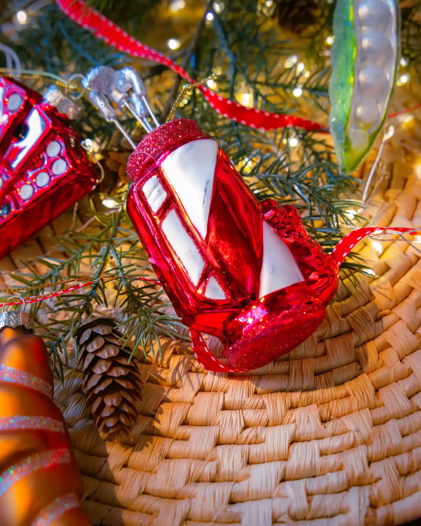 Golf clubs ornament styled on a decorated Christmas tree