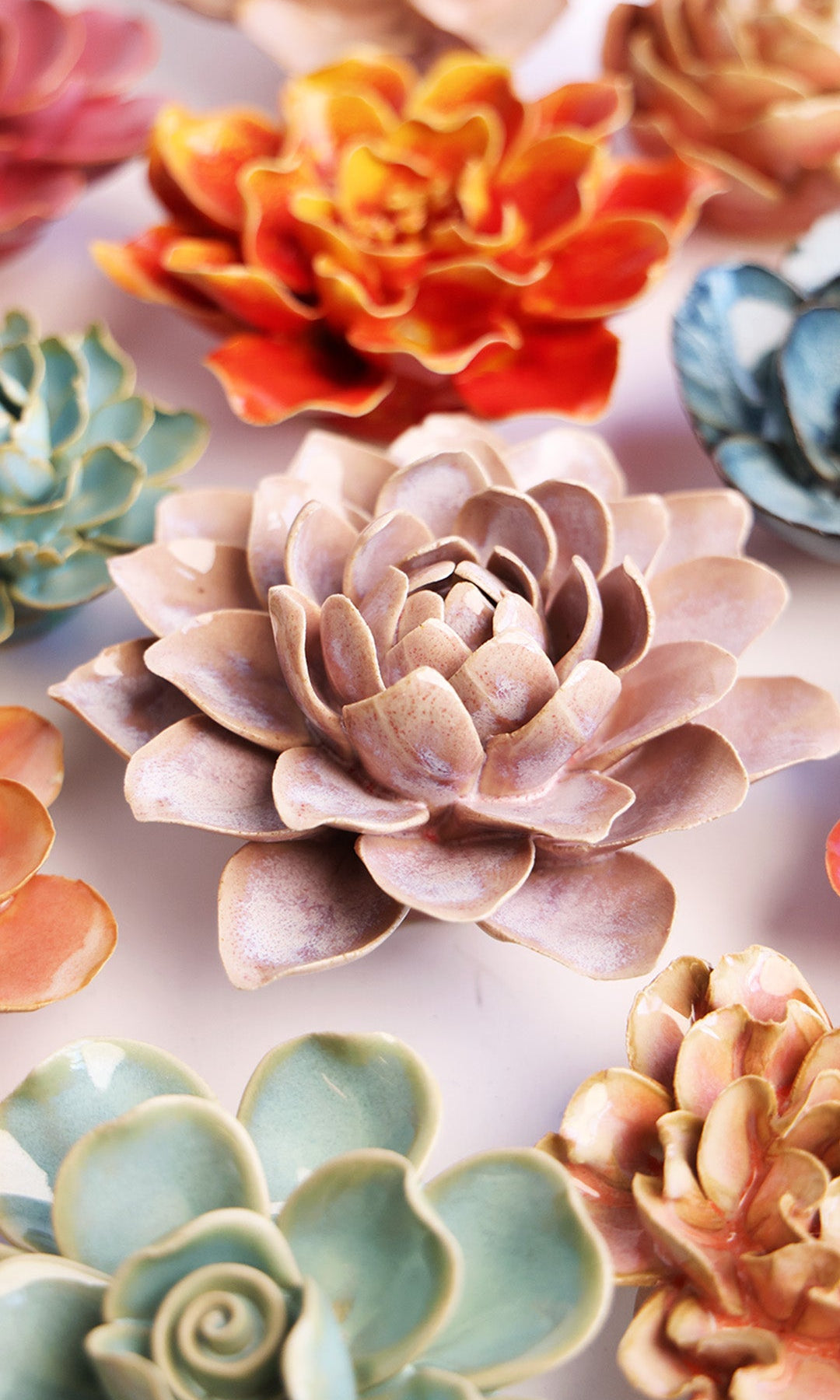 Pink Sand Starbrite Water Lily mounted on a bathroom wall, Chive Ceramics Studio