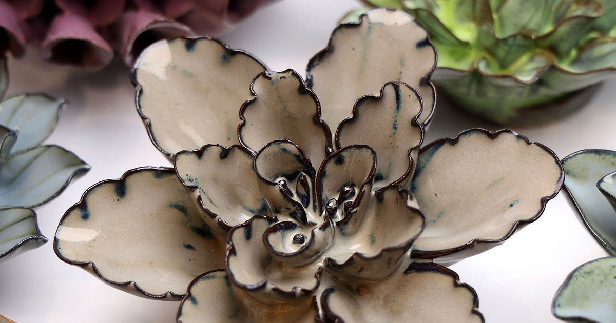 Brown, Beige Ceramic Flowers - Chive Ceramics Studio
