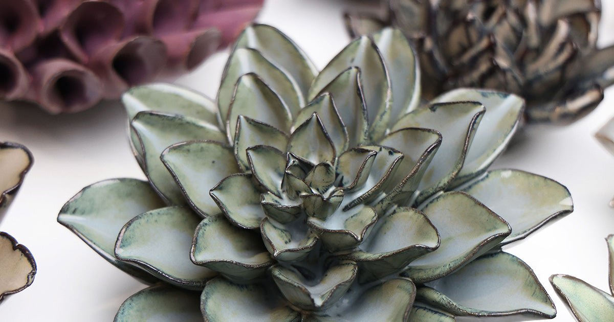Grey, White Ceramic Flowers - Chive Ceramics Studio