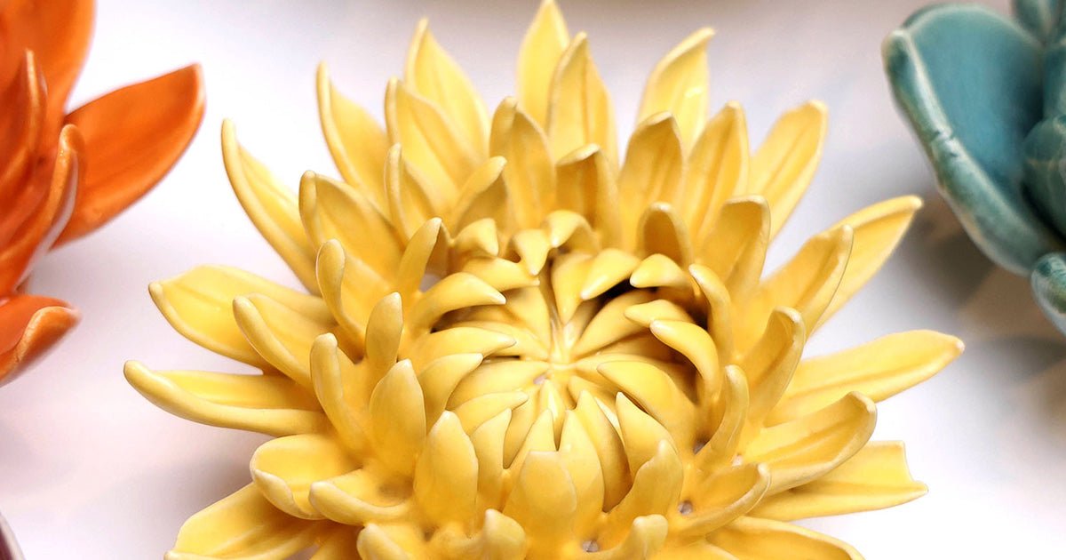 Yellow, Orange, Red Ceramic Flowers - Chive Ceramics Studio