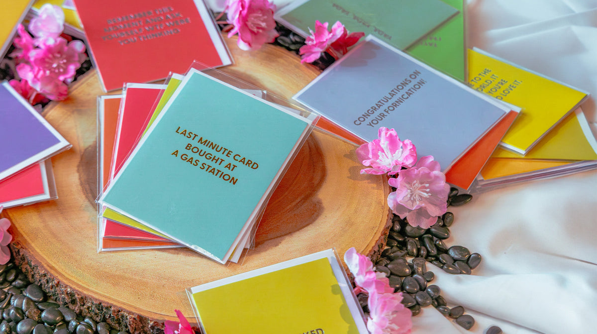 Greeting cards from Chive Studio fanned out to show the illustrated designs